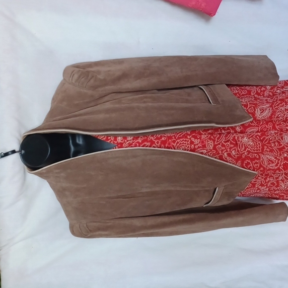 Vintage Split End Ltd Tan Suede Open Front, high collar Jacket Size 11/12 - Picture 1 of 8
